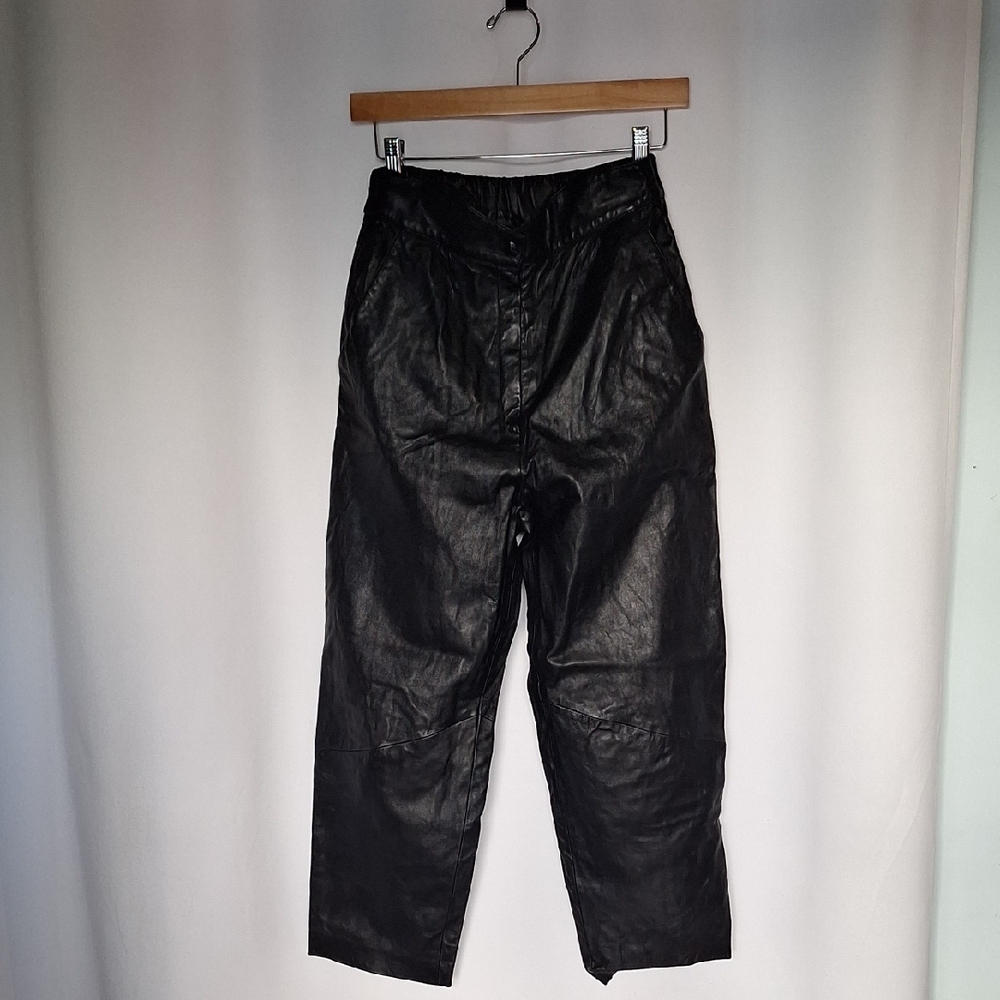 Vintage Ruth Wagner Black  Leather Barrel Cropped Pants
